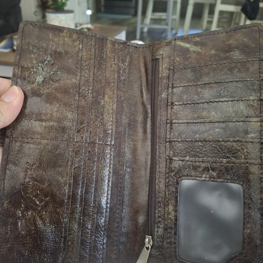 Patricia Nash Turquoise and Brown Tooled Leather Wristlet - Picture 4 of 7